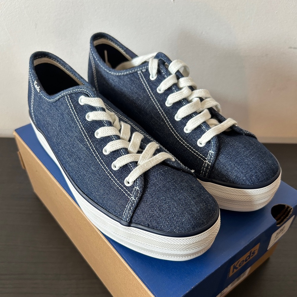 Keds Triple Kick Eco Denim Women’s Classic Denim Sneakers - Navy and White